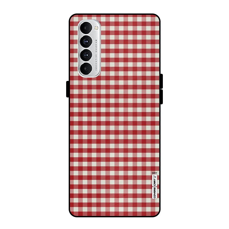 Red White Check Metal Back Case for Oppo Reno4 Pro