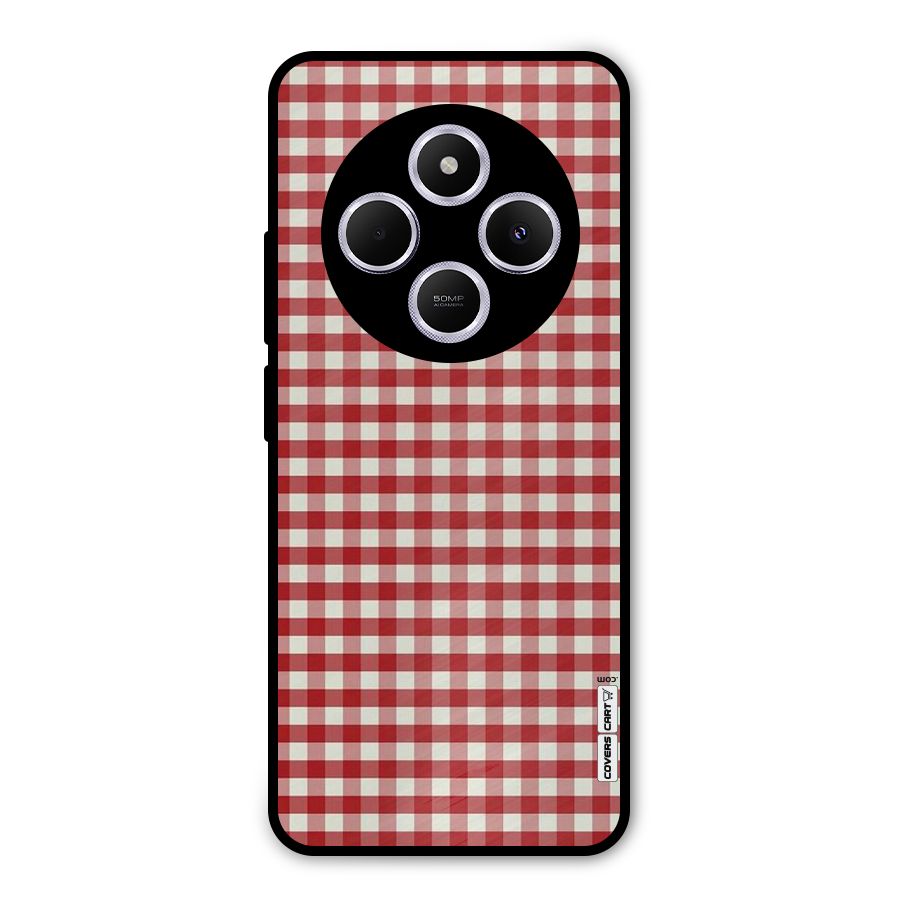 Red White Check Metal Back Case for Poco C75 5G