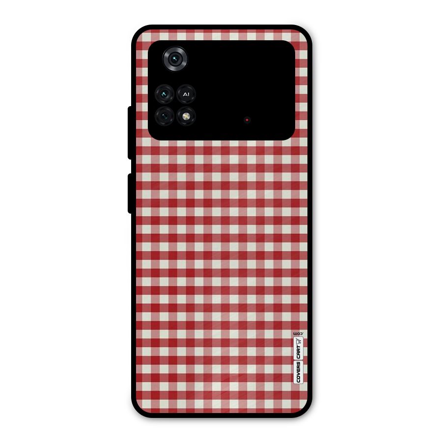 Red White Check Metal Back Case for Poco M4 Pro 4G