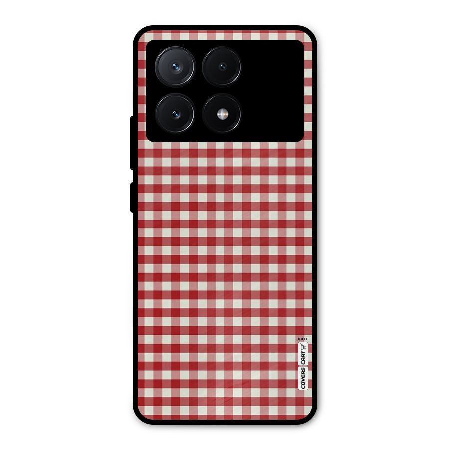 Red White Check Metal Back Case for Poco X6 Pro