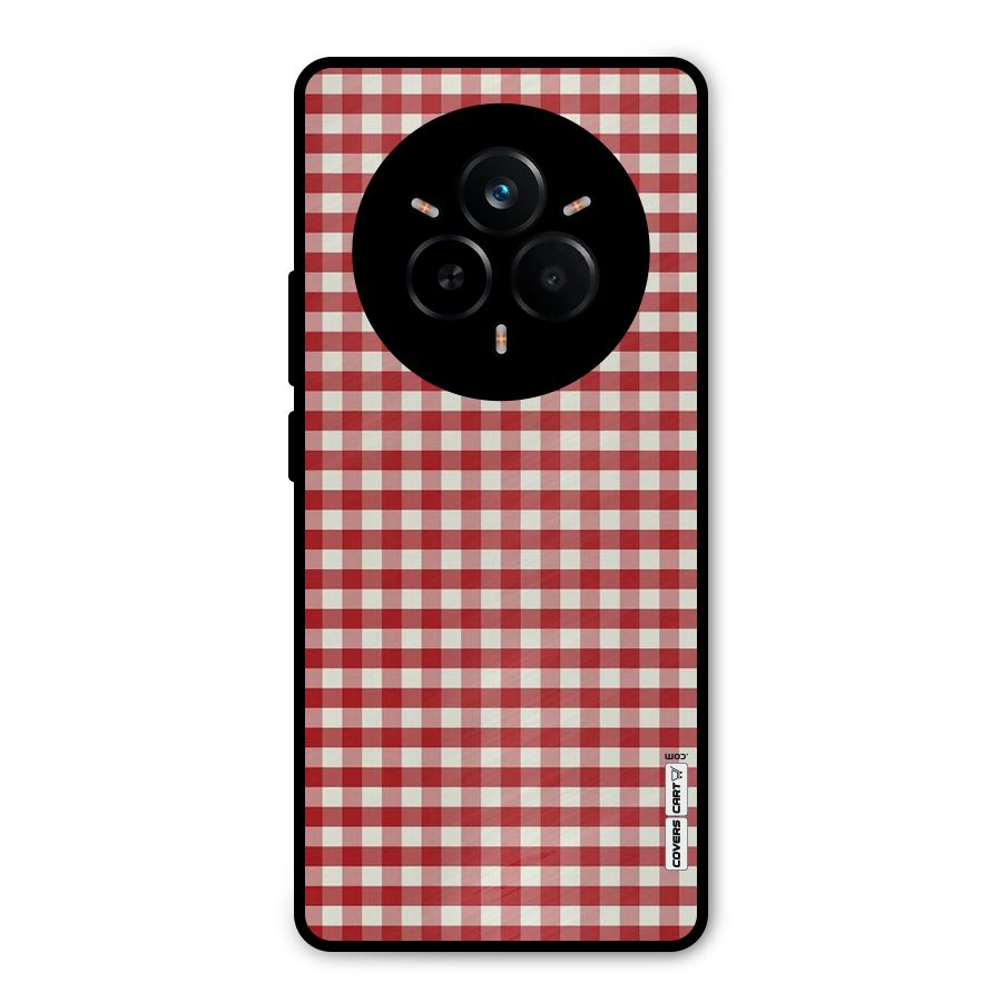 Red White Check Metal Back Case for Realme 14 Pro