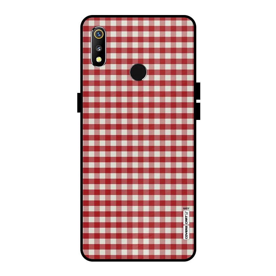 Red White Check Metal Back Case for Realme 3i
