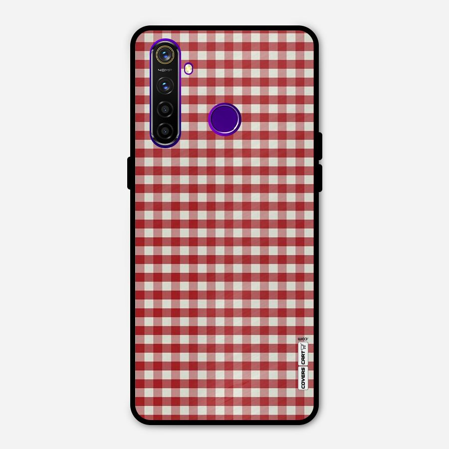 Red White Check Metal Back Case for Realme 5 Pro
