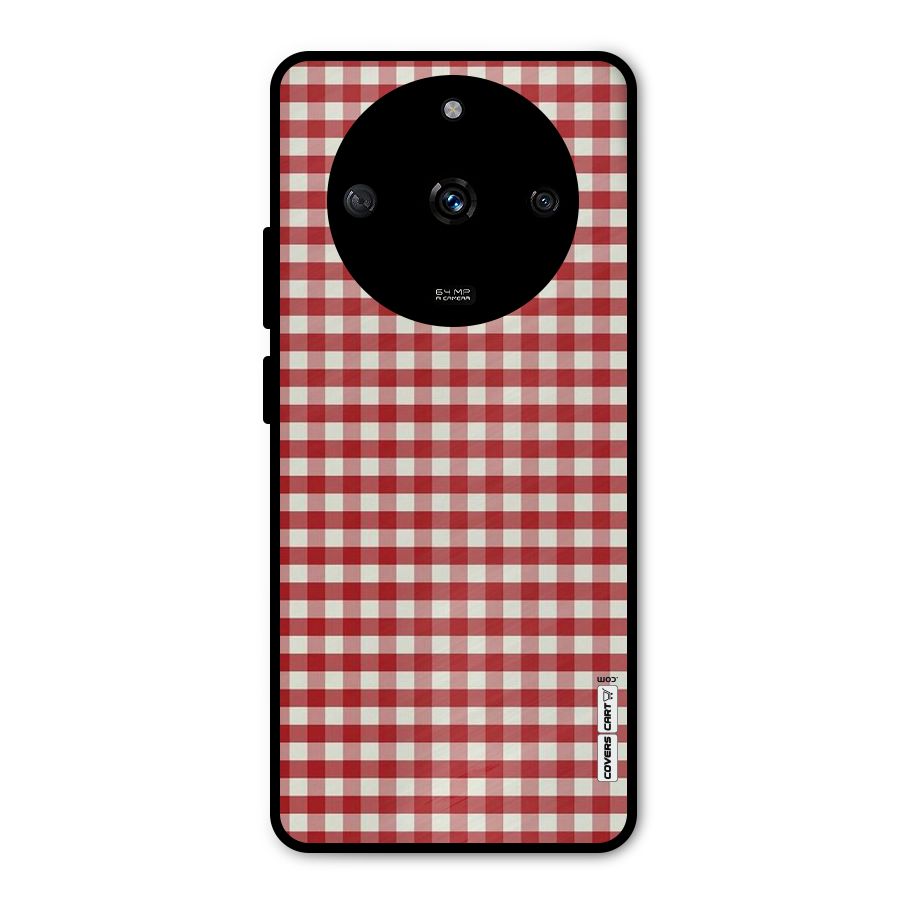 Red White Check Metal Back Case for Realme Narzo 60 5G