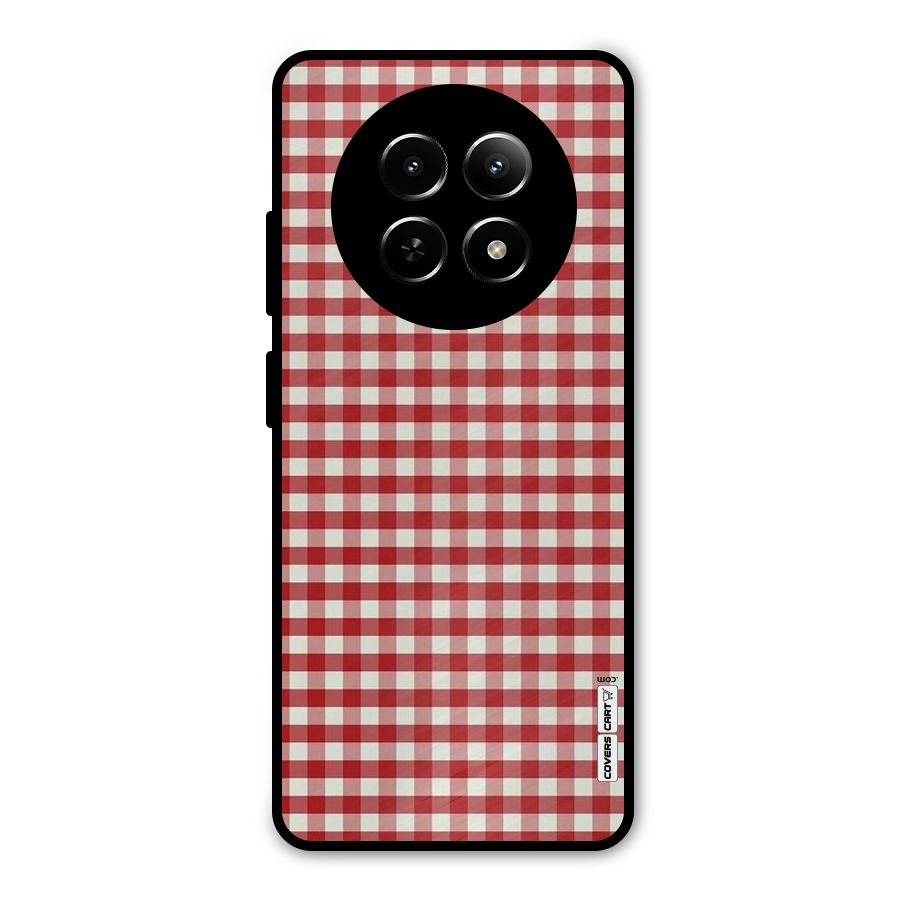 Red White Check Metal Back Case for Realme Narzo 70x 5G