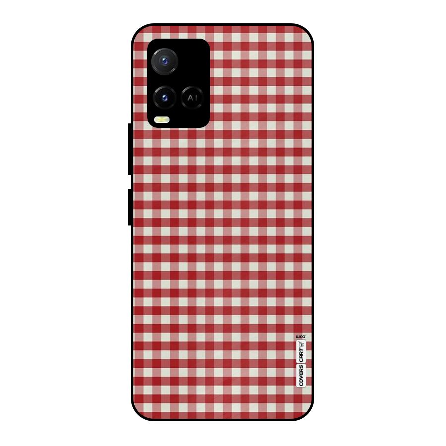 Red White Check Metal Back Case for Vivo Y21