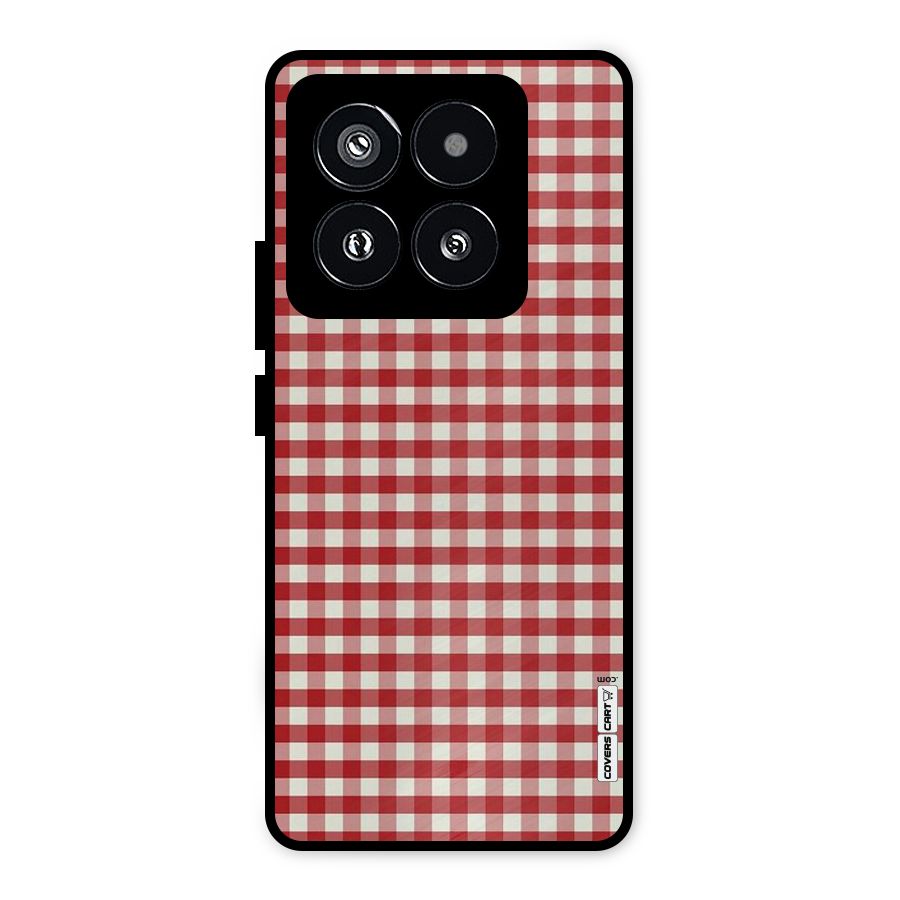 Red White Check Metal Back Case for Xiaomi 14 Pro