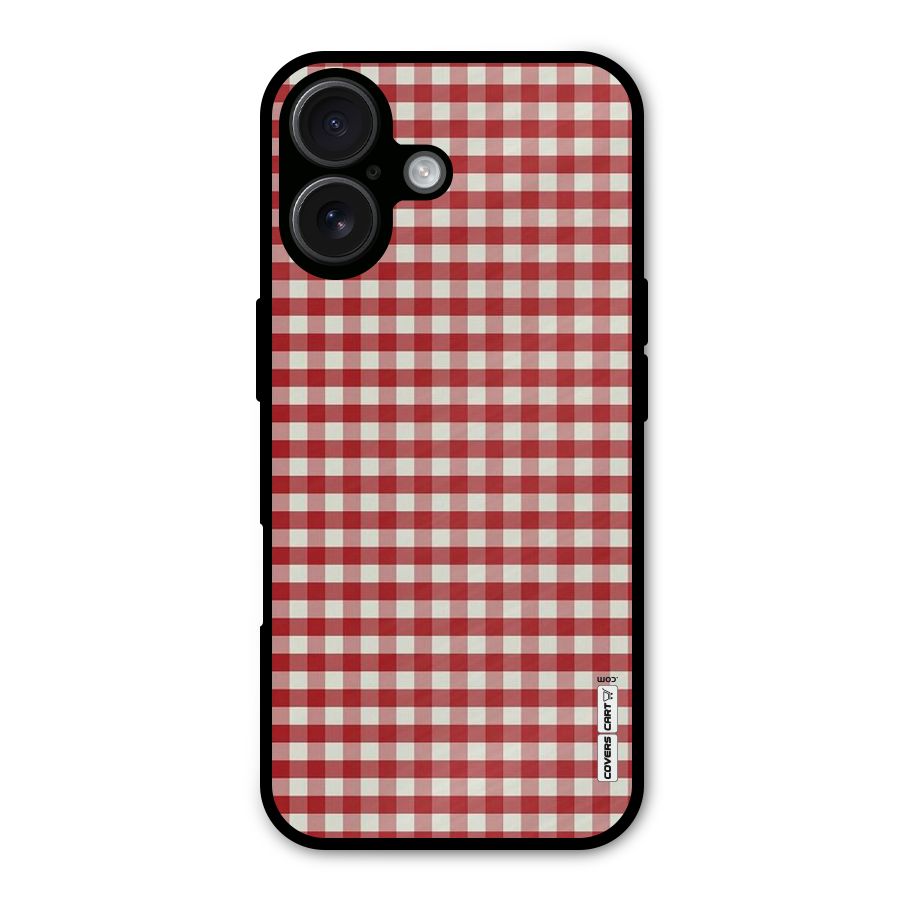 Red White Check Metal Back Case for iPhone 16