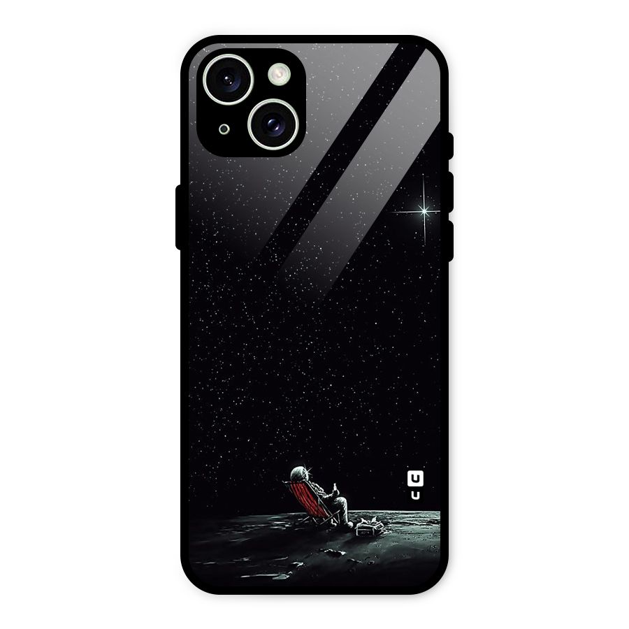 Resting Spaceman Face Glass Back Case for iPhone 15 Plus