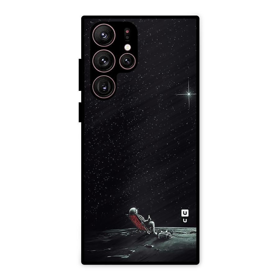 Resting Spaceman Face Metal Back Case for Galaxy S22 Ultra 5G