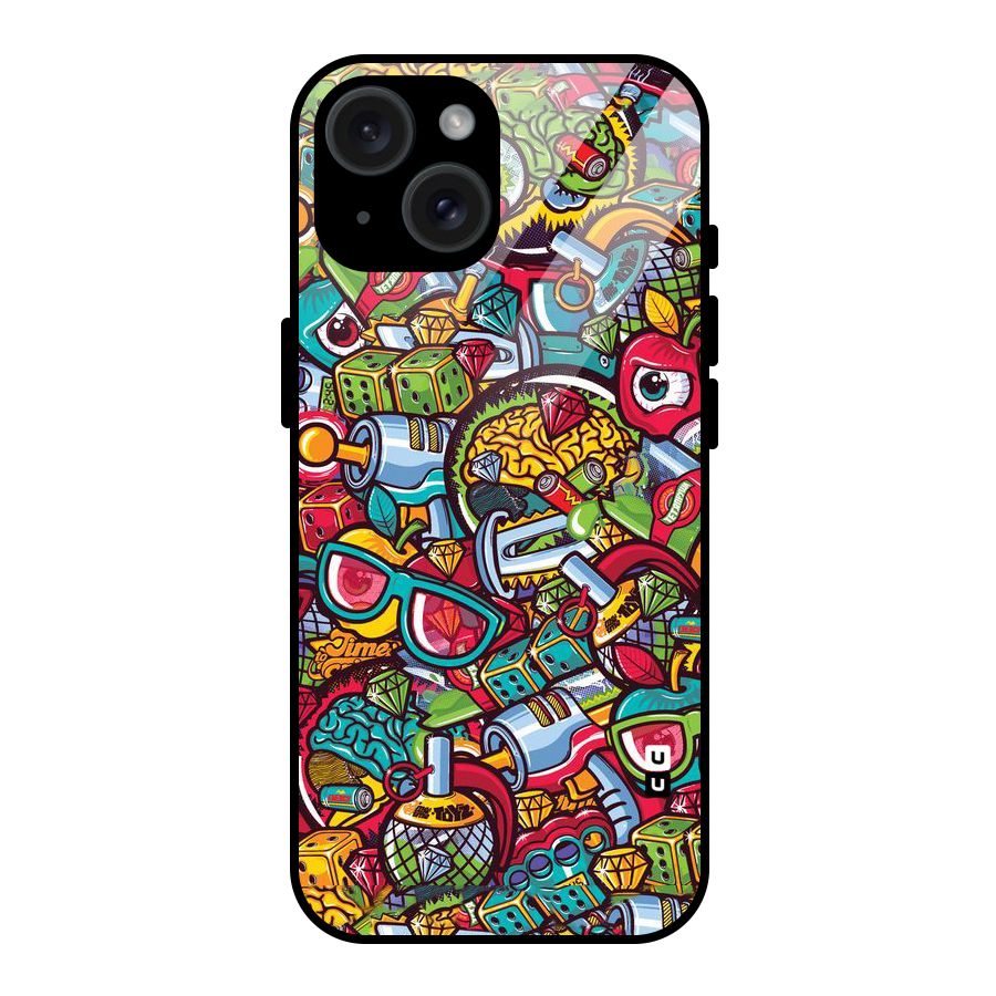Retro Diamond Design Glass Back Case for iPhone 15