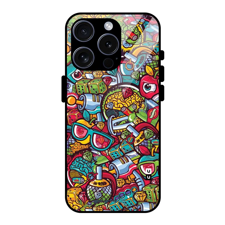 Retro Diamond Design Glass Back Case for iPhone 15 Pro