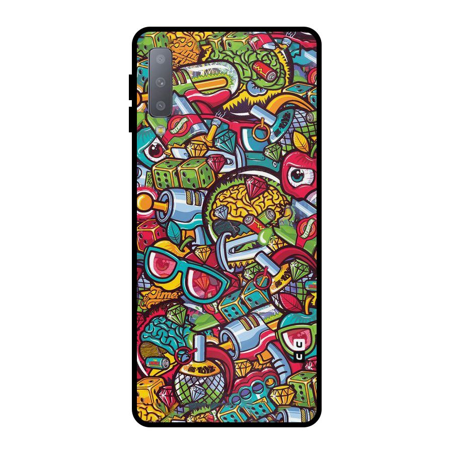 Retro Diamond Design Metal Back Case for Galaxy A7 (2018)