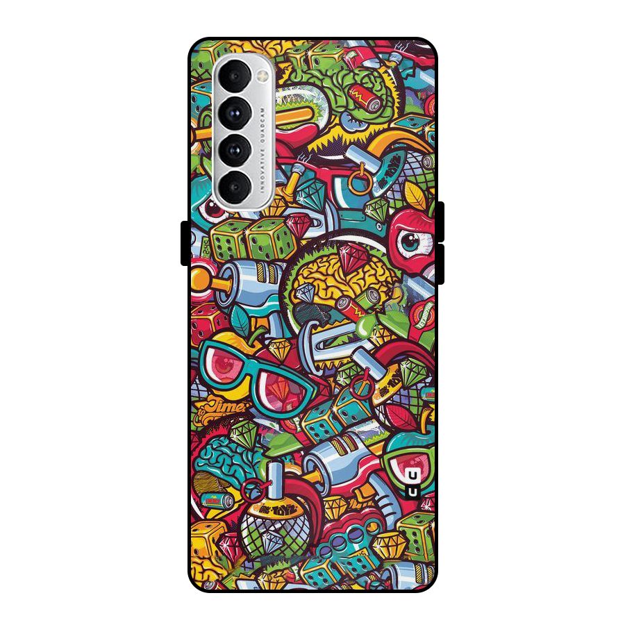 Retro Diamond Design Metal Back Case for Oppo Reno4 Pro