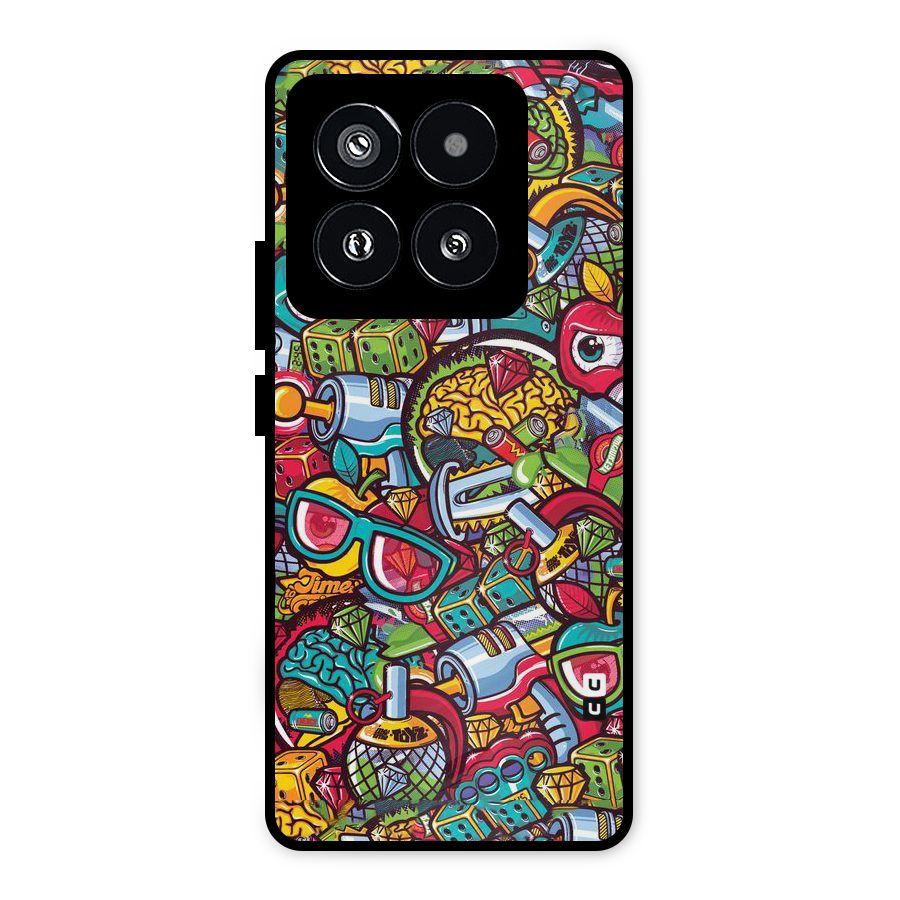 Retro Diamond Design Metal Back Case for Xiaomi 14 Pro