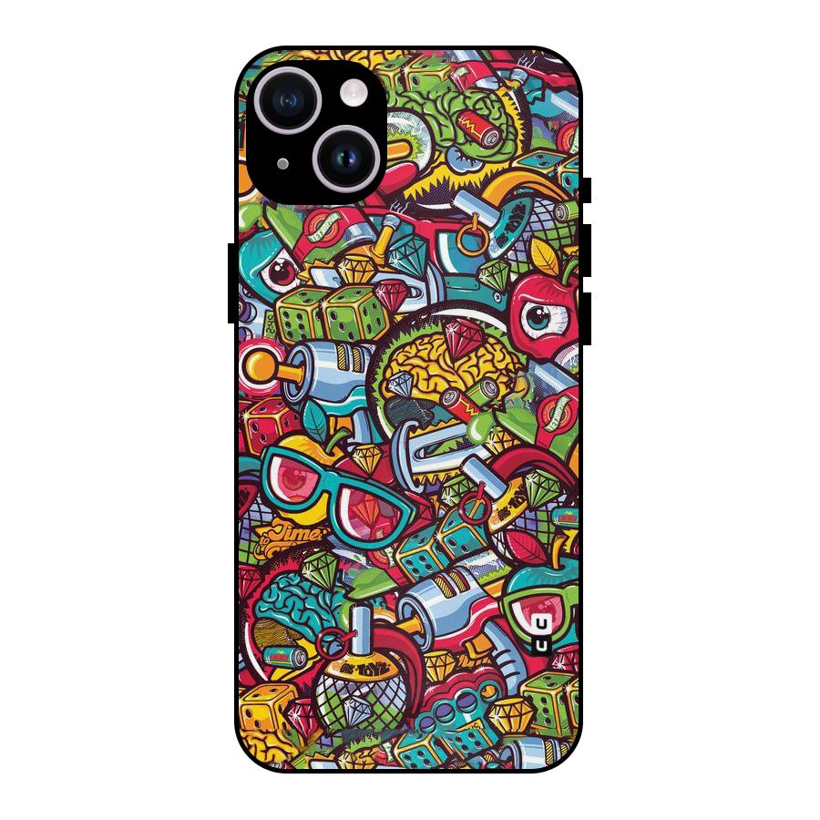 Retro Diamond Design Metal Back Case for iPhone 14 Plus