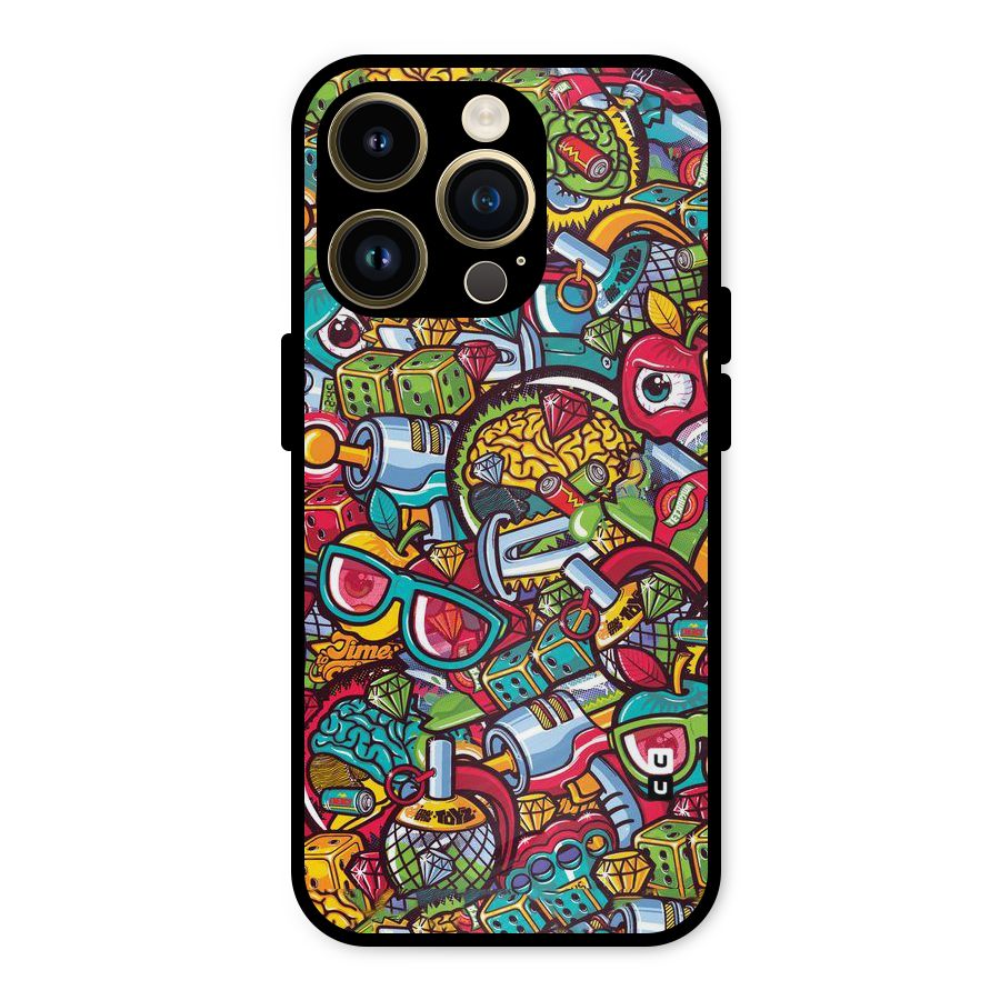 Retro Diamond Design Metal Back Case for iPhone 14 Pro