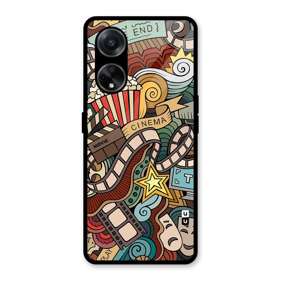 Retro Doodle Art Glass Back Case for Oppo F23