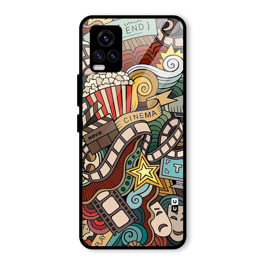 Retro Doodle Art Glass Back Case for Vivo V20 2021