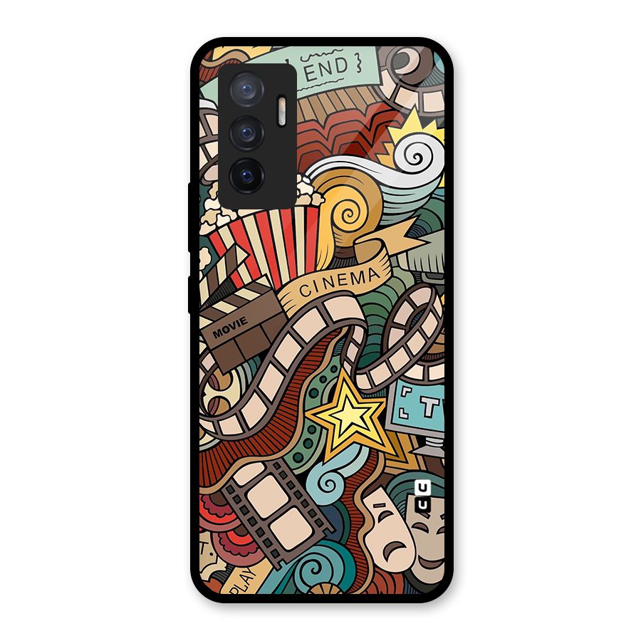 Retro Doodle Art Glass Back Case for Vivo V23e