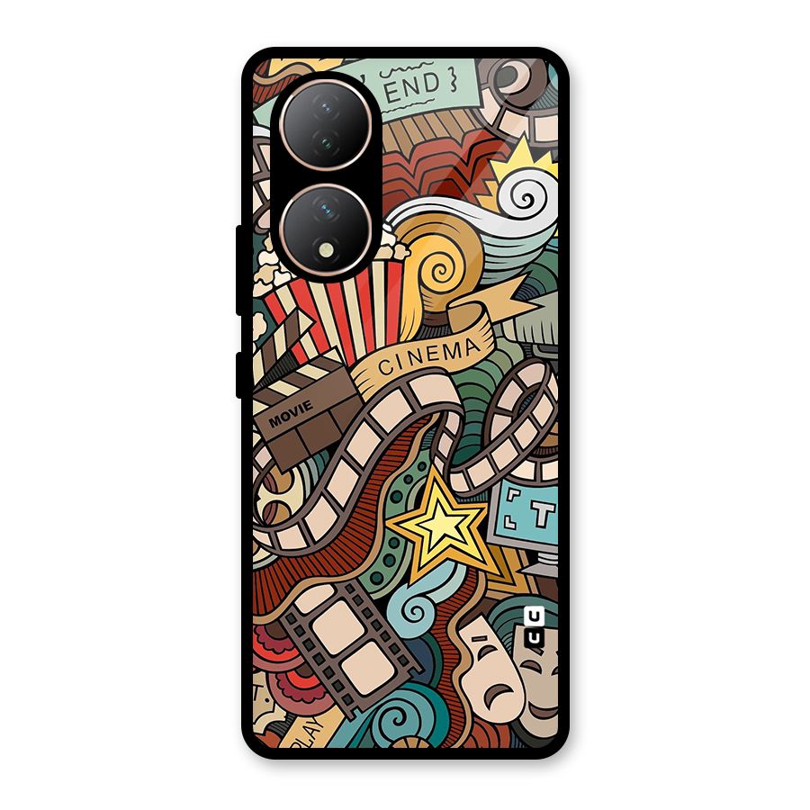 Retro Doodle Art Glass Back Case for Vivo Y100A