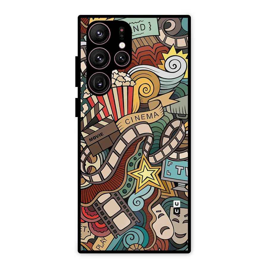 Retro Doodle Art Metal Back Case for Galaxy S22 Ultra 5G
