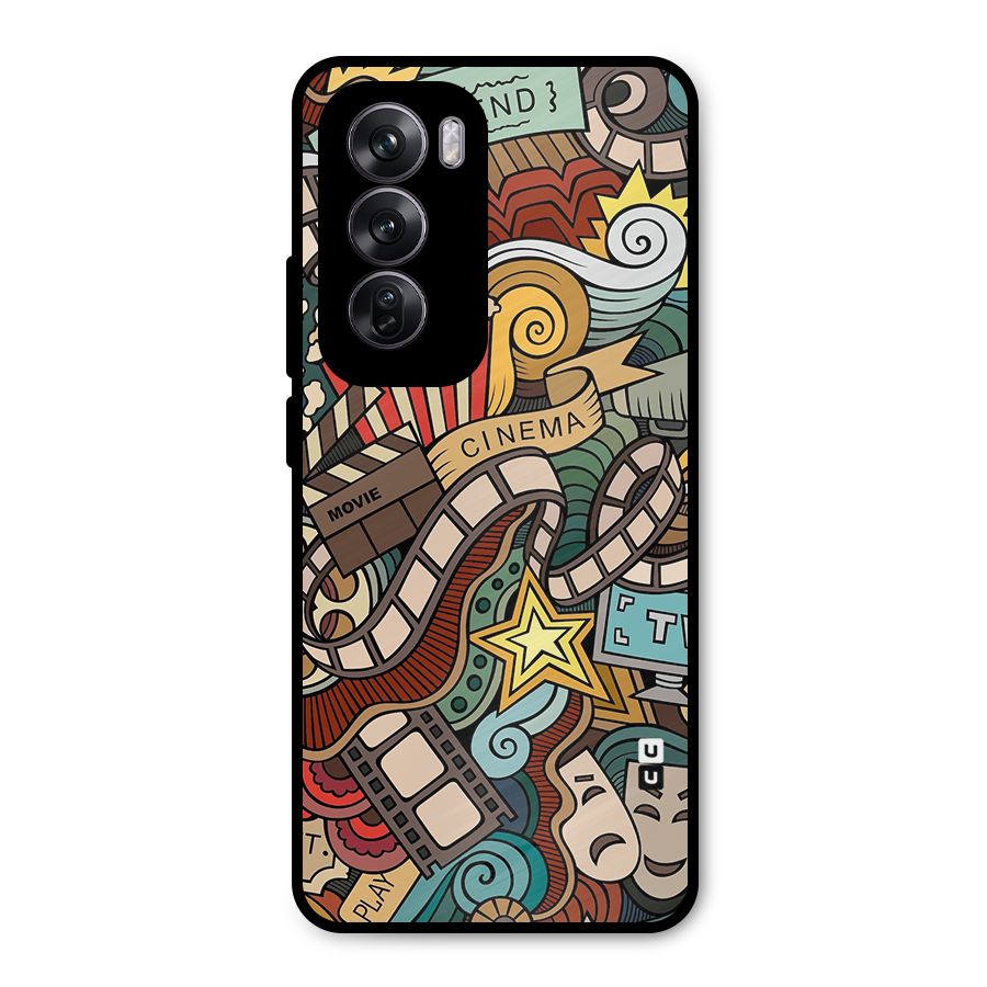 Retro Doodle Art Metal Back Case for Oppo Reno12 Pro
