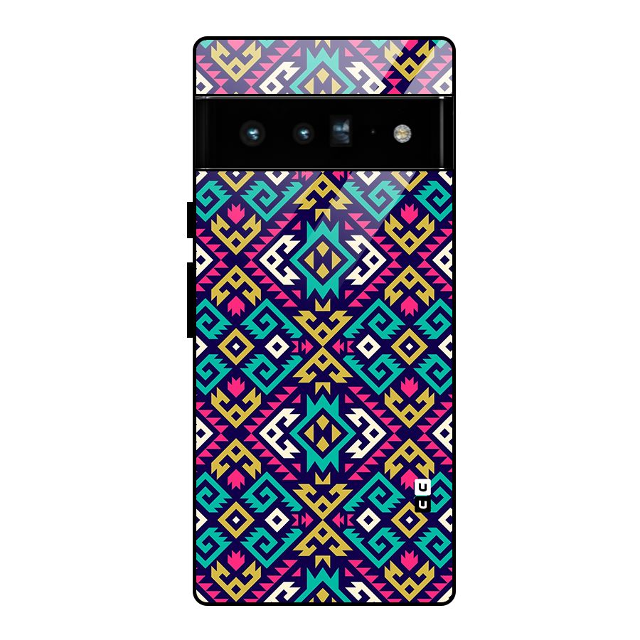 Retro Geometric Pattern Glass Back Case for Google Pixel 6 Pro