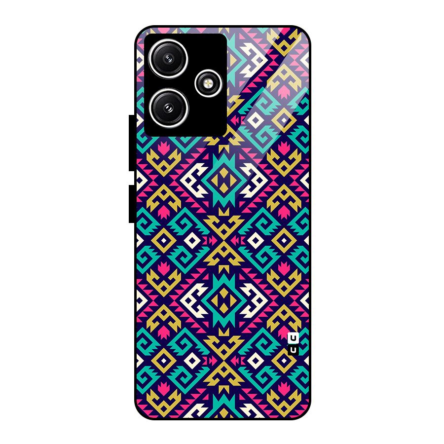 Retro Geometric Pattern Glass Back Case for Redmi 12 5G