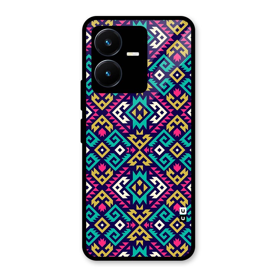 Retro Geometric Pattern Glass Back Case for Vivo Y22s