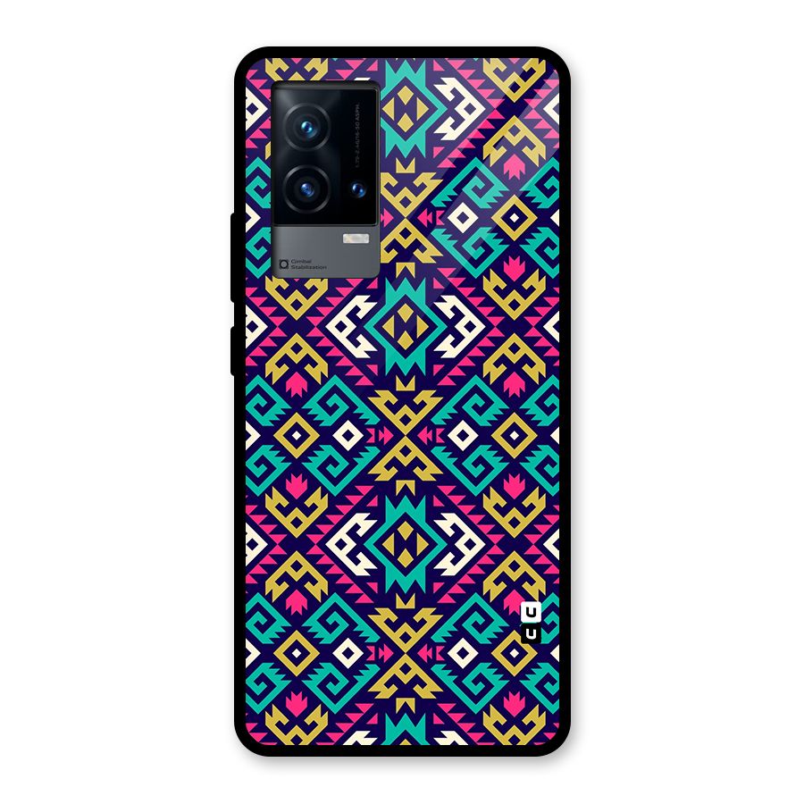 Retro Geometric Pattern Glass Back Case for iQOO 9 5G