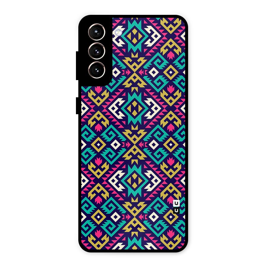 Retro Geometric Pattern Metal Back Case for Galaxy S21 Plus