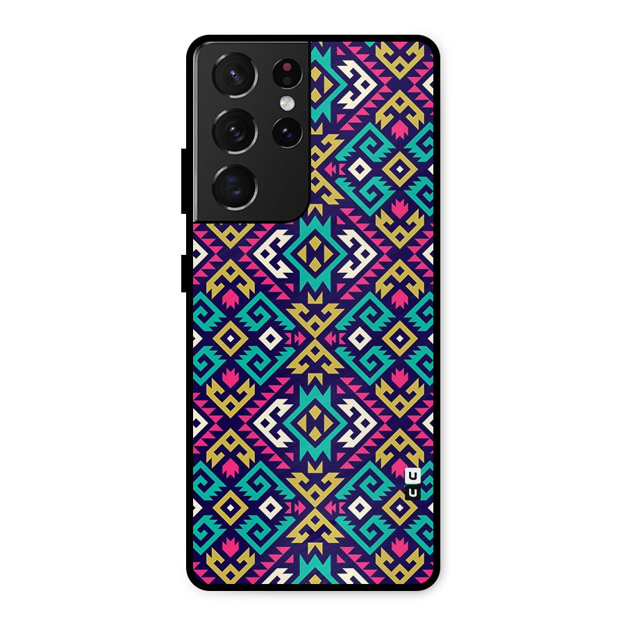 Retro Geometric Pattern Metal Back Case for Galaxy S21 Ultra 5G