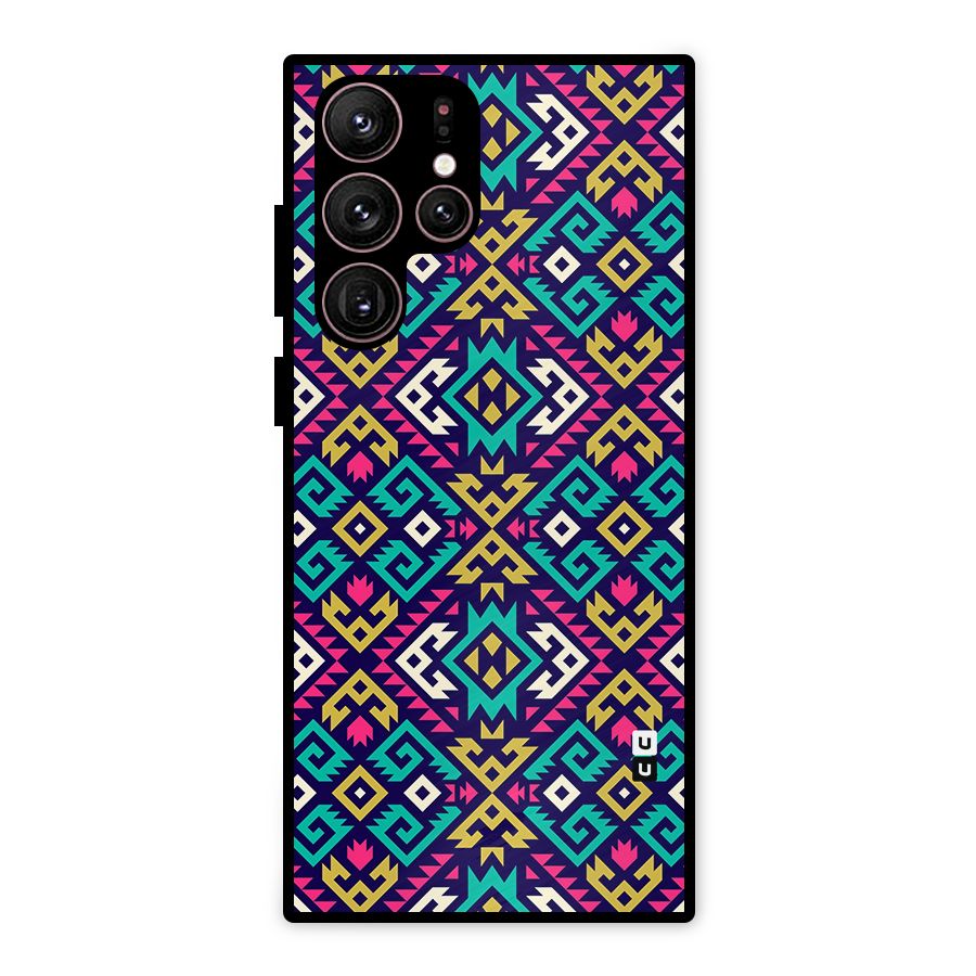 Retro Geometric Pattern Metal Back Case for Galaxy S22 Ultra 5G