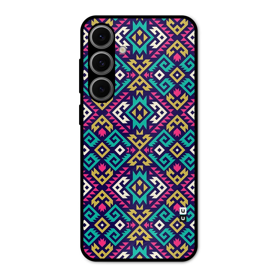 Retro Geometric Pattern Metal Back Case for Galaxy S24 FE