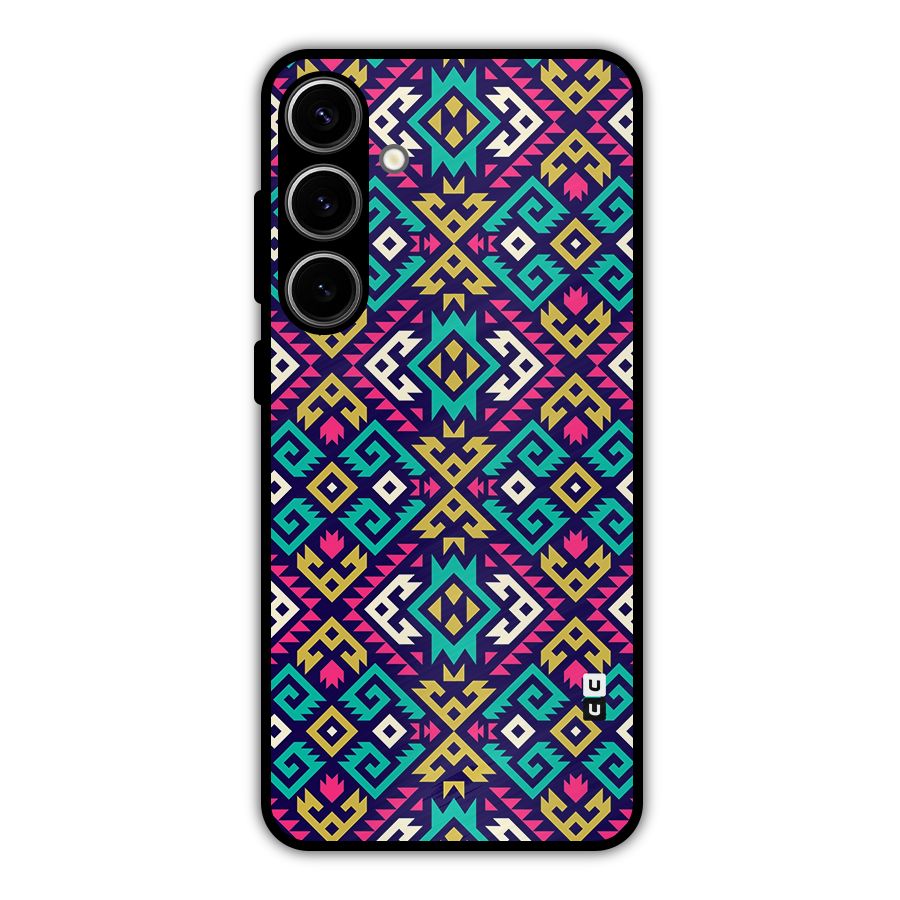 Retro Geometric Pattern Metal Back Case for Galaxy S24 Plus