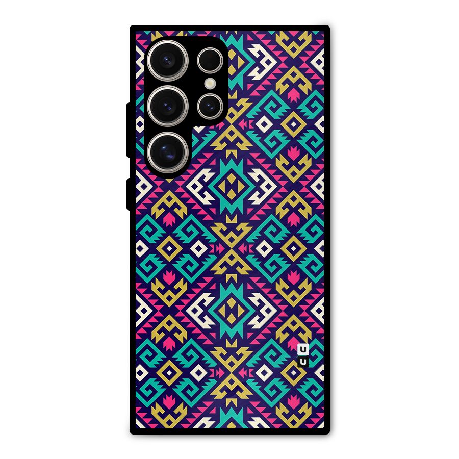 Retro Geometric Pattern Metal Back Case for Galaxy S24 Ultra