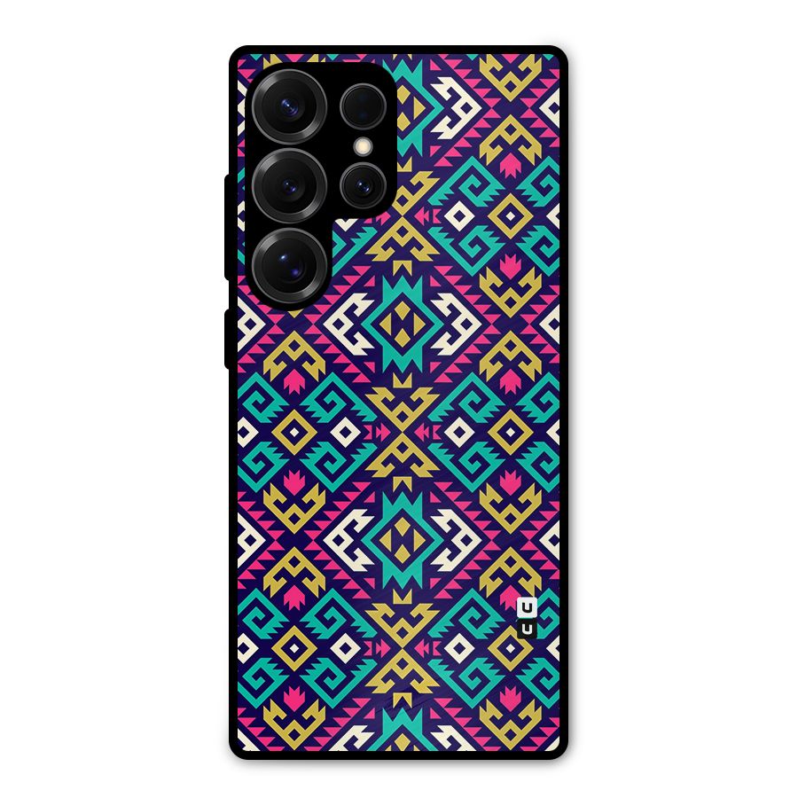 Retro Geometric Pattern Metal Back Case for Galaxy S25 Ultra