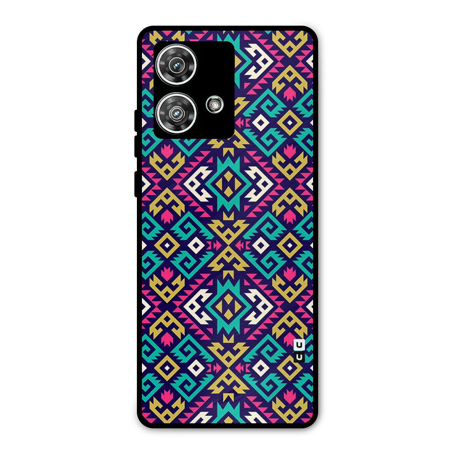 Retro Geometric Pattern Metal Back Case for Motorola Edge 40 Neo