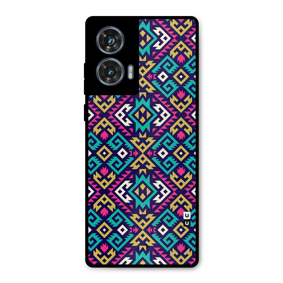Retro Geometric Pattern Metal Back Case for Motorola Edge 50 Fusion
