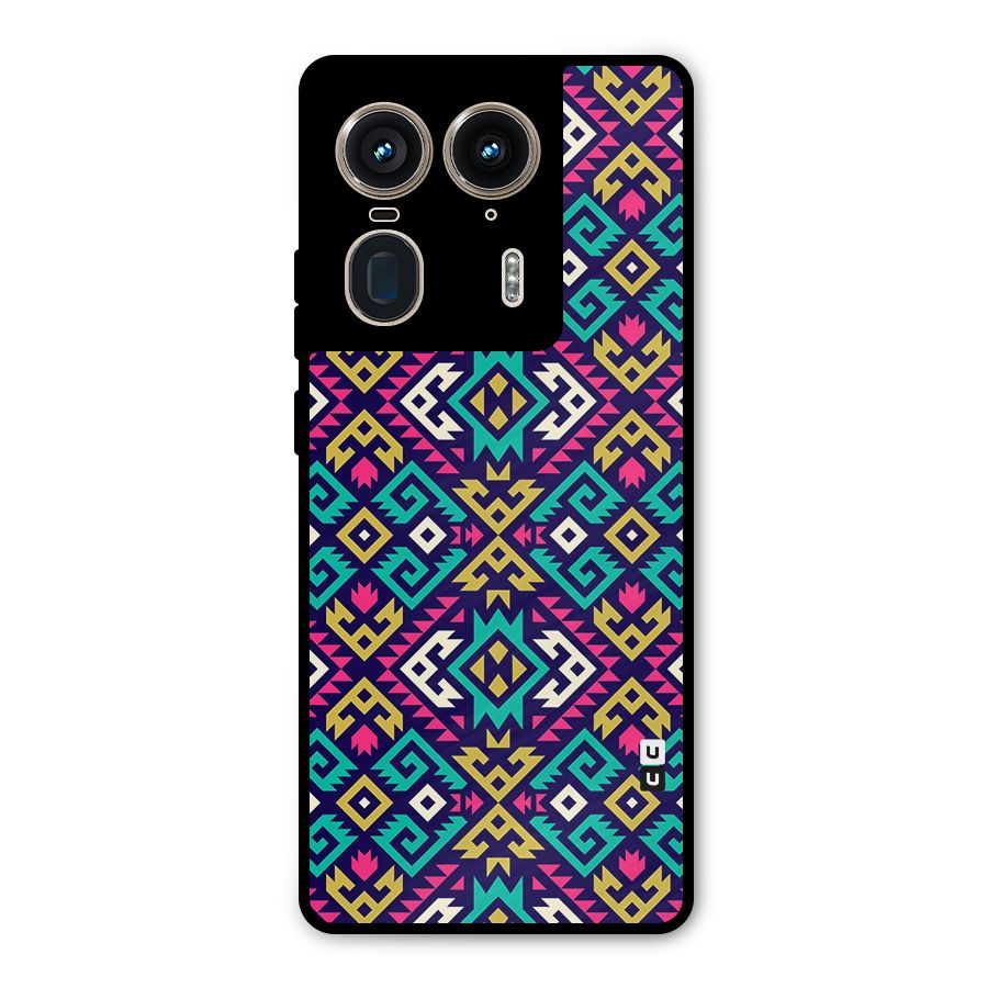 Retro Geometric Pattern Metal Back Case for Motorola Edge 50 Ultra