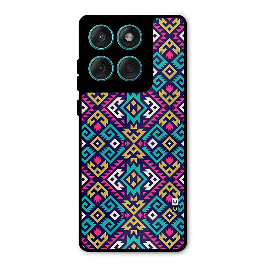 Retro Geometric Pattern Metal Back Case for Motorola Edge 60 Fusion