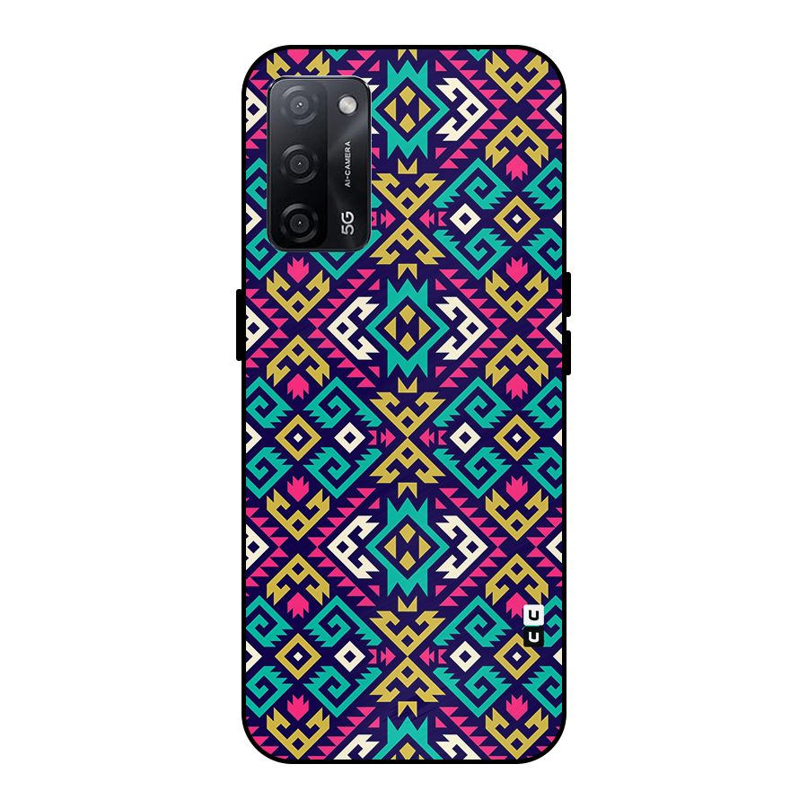 Retro Geometric Pattern Metal Back Case for Oppo A53s 5G