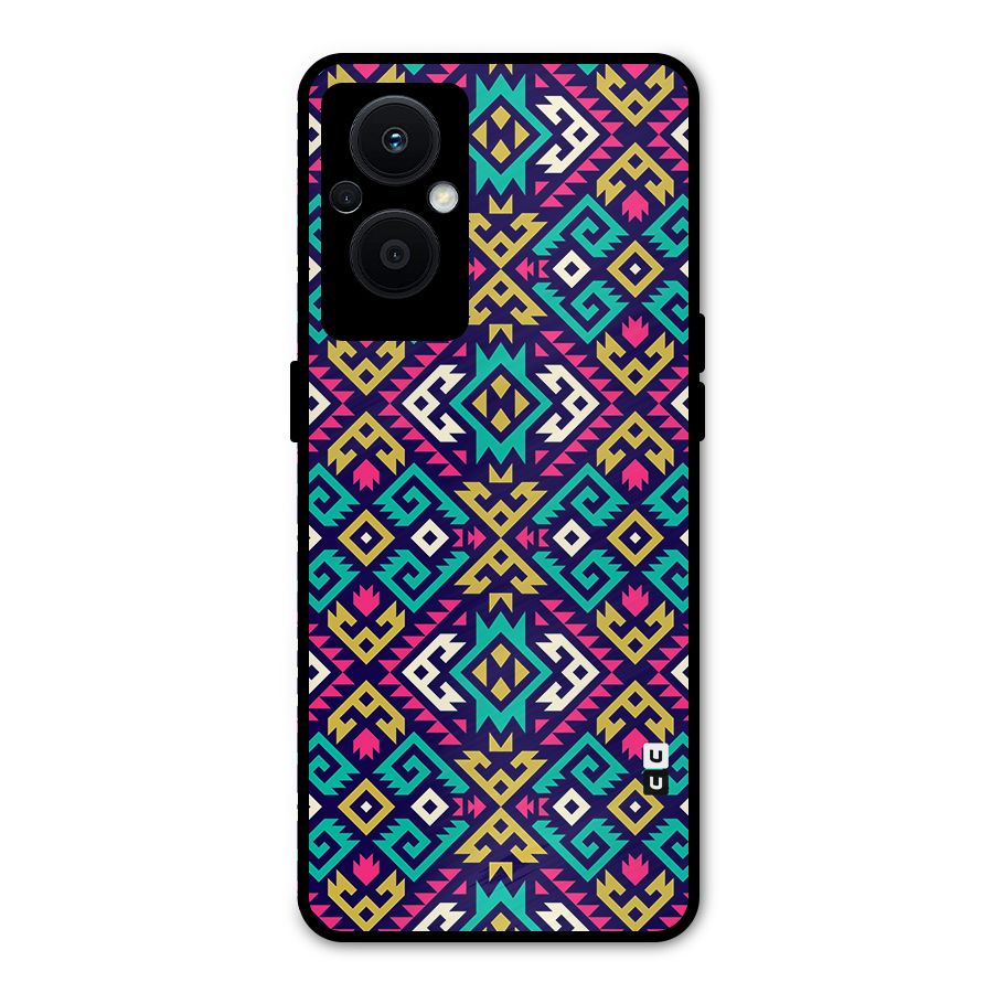 Retro Geometric Pattern Metal Back Case for Oppo F21 Pro 5G