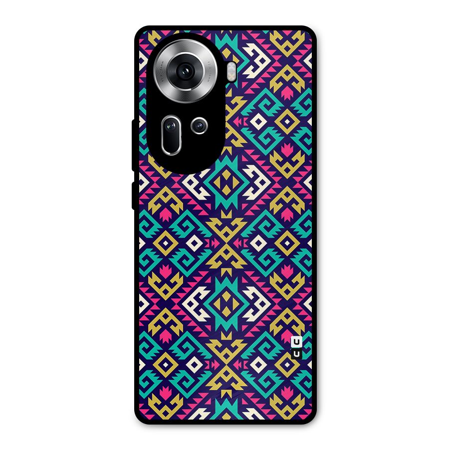 Retro Geometric Pattern Metal Back Case for Oppo Reno11 5G