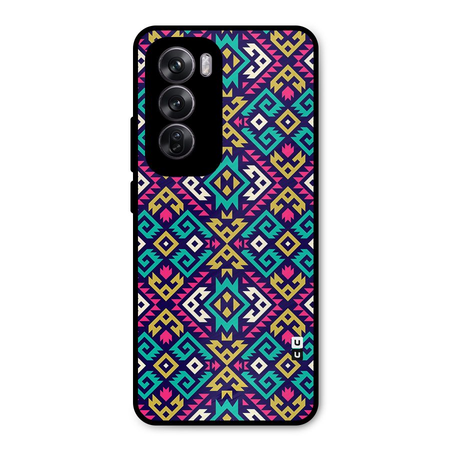 Retro Geometric Pattern Metal Back Case for Oppo Reno12 Pro