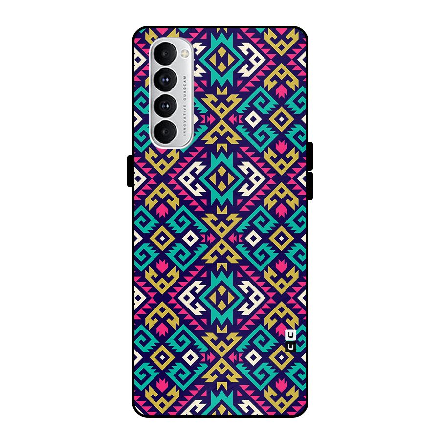Retro Geometric Pattern Metal Back Case for Oppo Reno4 Pro