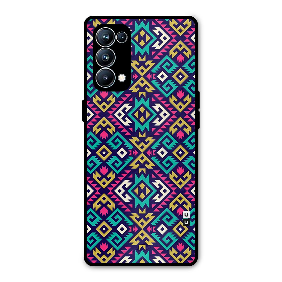 Retro Geometric Pattern Metal Back Case for Oppo Reno5 Pro 5G