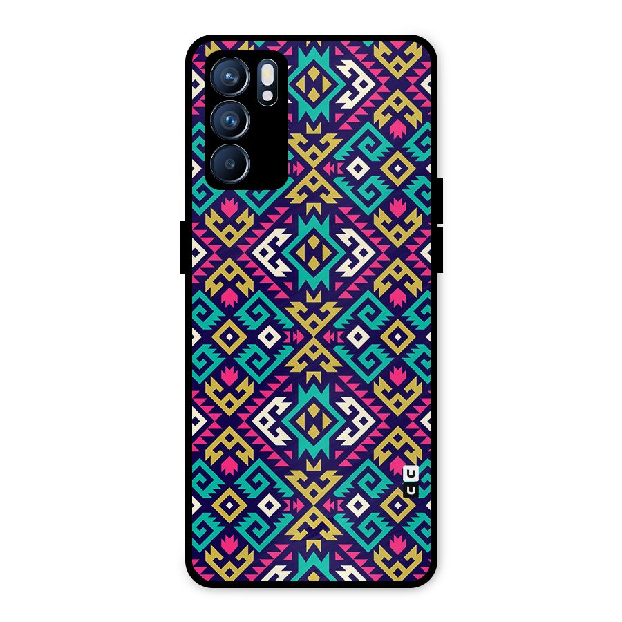 Retro Geometric Pattern Metal Back Case for Oppo Reno6 5G