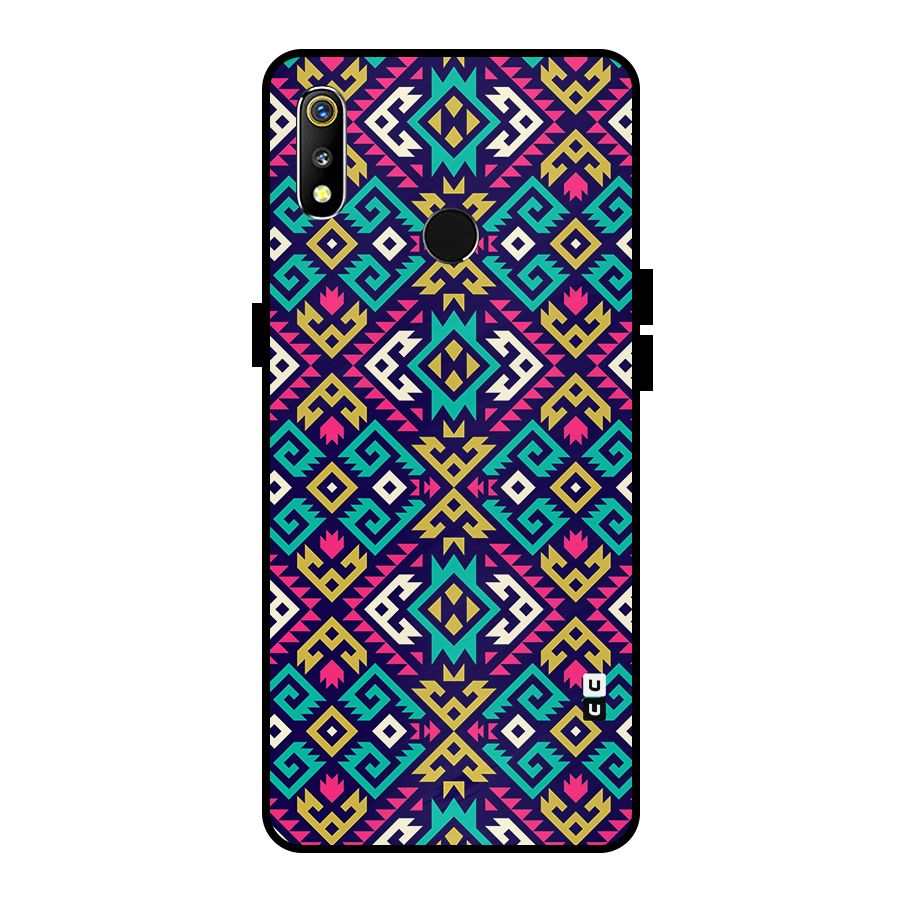 Retro Geometric Pattern Metal Back Case for Realme 3i